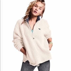 FAST SHIP⚡️Victoria's Secret Pink Sherpa Boyfriend Half Zip White Jacket Fleece FAST SHIP⚡️Victoria's Secret Pink Sherpa Boyfriend Half Zip White Jacket Fleece